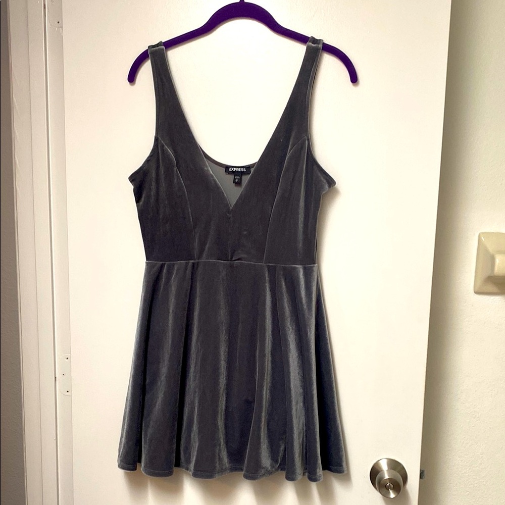 Express gray velvet tank mini dress with built in shorts Size Medium